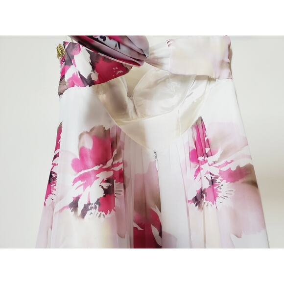 VTG Cache Dress Womens 0 Floral Print Evening Gown Prom Formal Strapless White - Picture 5 of 11